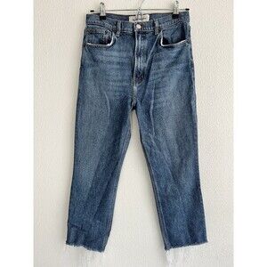 Reformation Jeans Womens 30 Blue Liza Ultra High Rise Straight Raw Hem Cropped